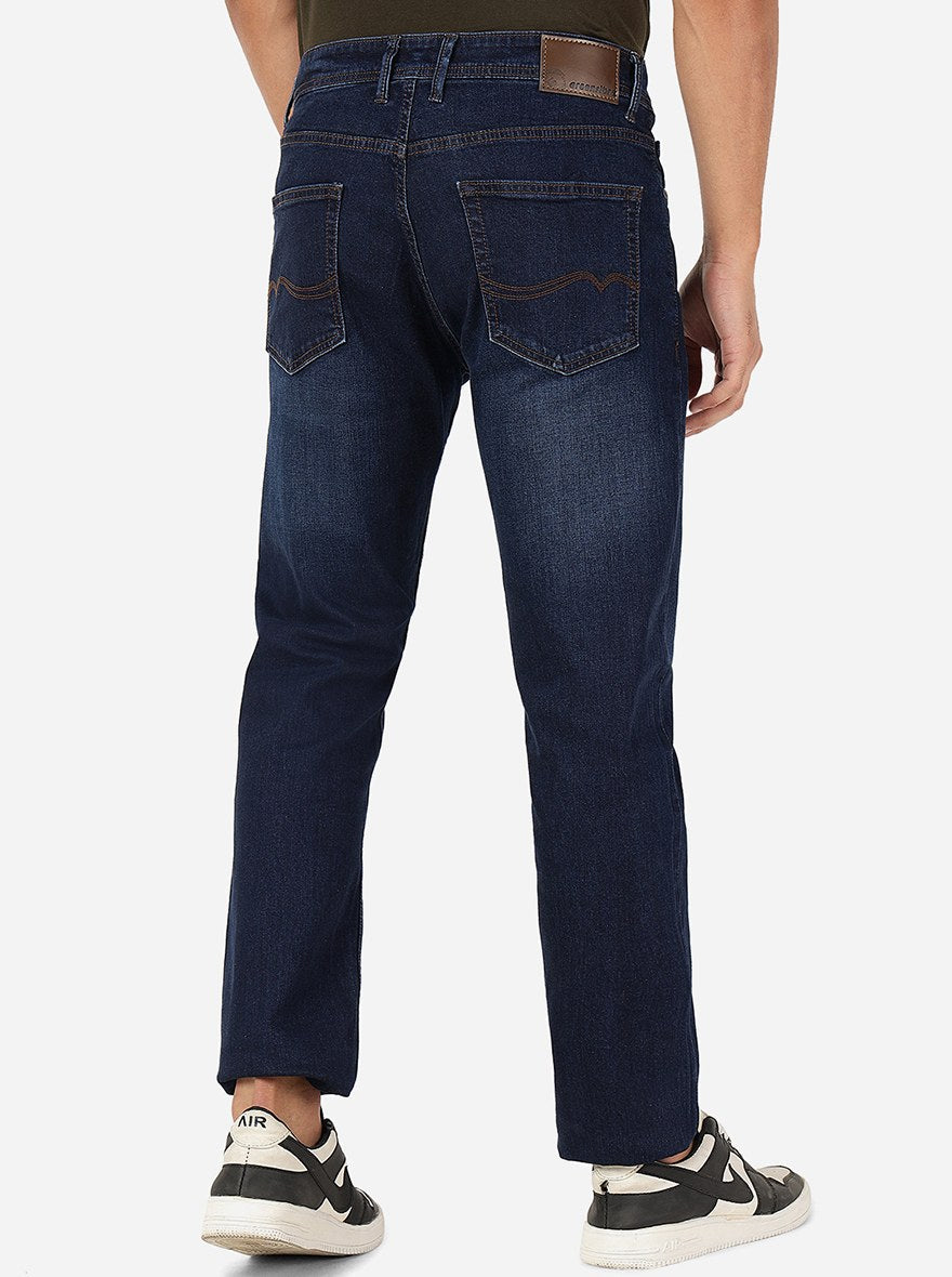 Navy Blue Washed Straight Fit Jeans | Greenfibre