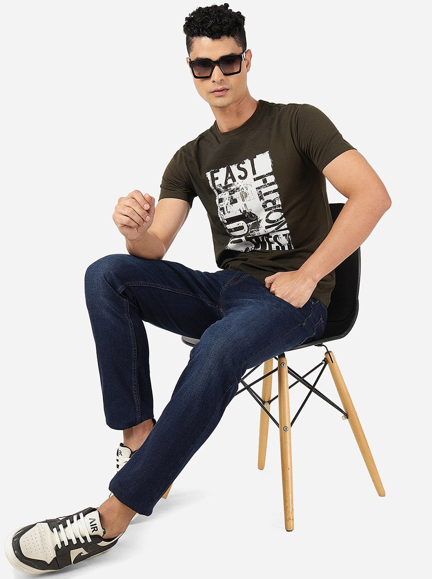 Navy Blue Washed Straight Fit Jeans | Greenfibre