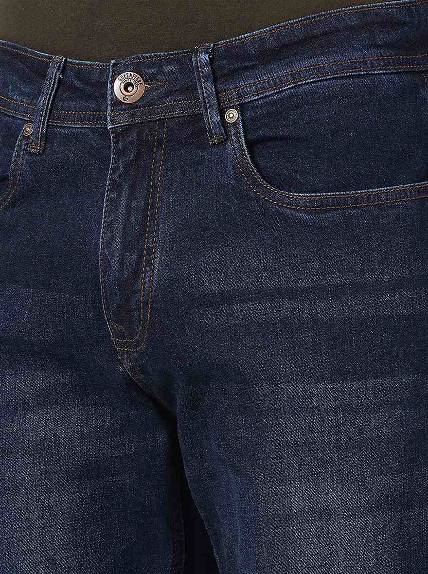 Navy Blue Washed Straight Fit Jeans | Greenfibre