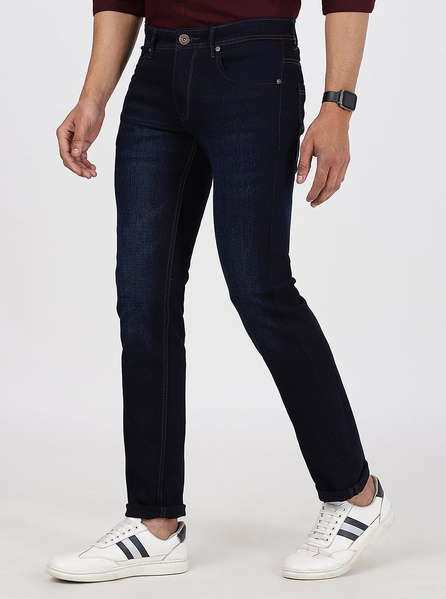 Navy Blue Washed Narrow Fit Jeans | Greenfibre