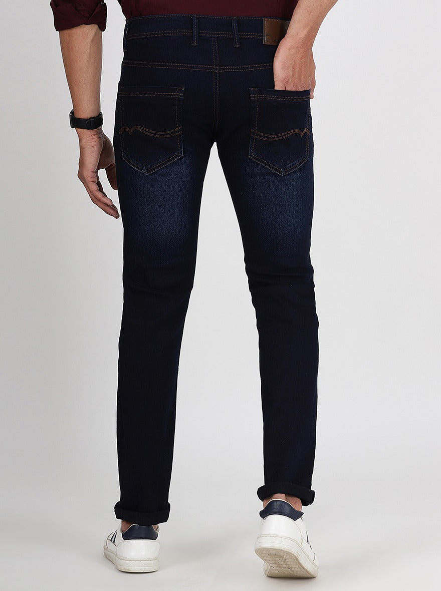 Navy Blue Washed Narrow Fit Jeans | Greenfibre