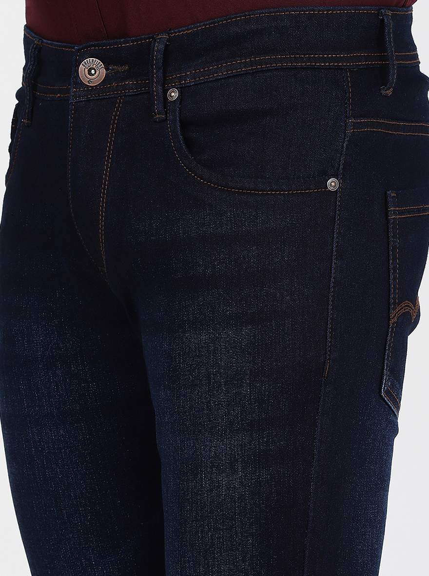 Navy Blue Washed Narrow Fit Jeans | Greenfibre