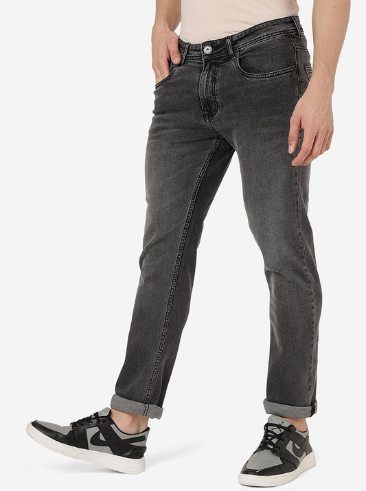 Charcoal Grey Solid Straight Fit Jeans | Greenfibre