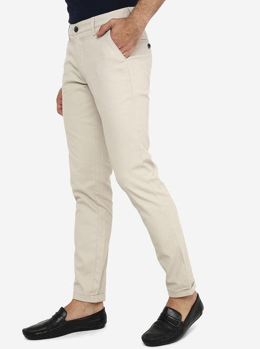 Cream Solid Neo Fit Casual Trouser | Greenfibre