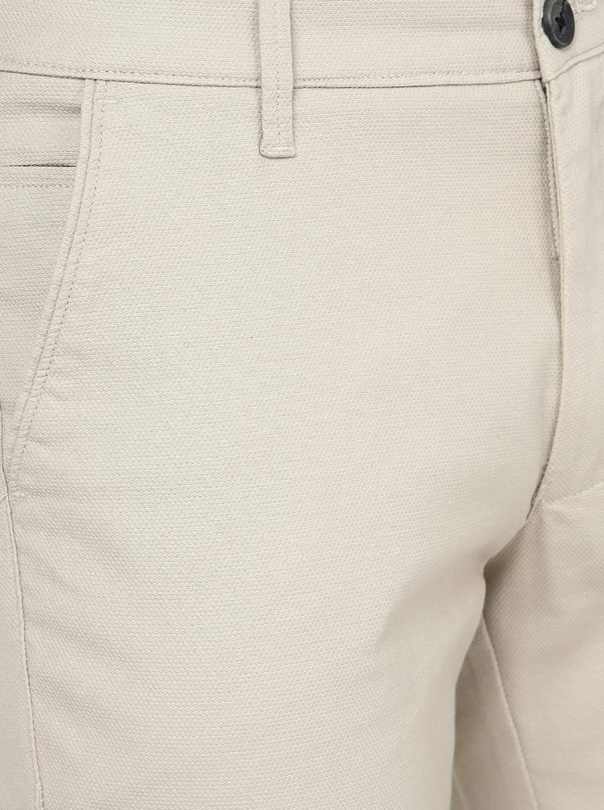 Cream Solid Neo Fit Casual Trouser | Greenfibre