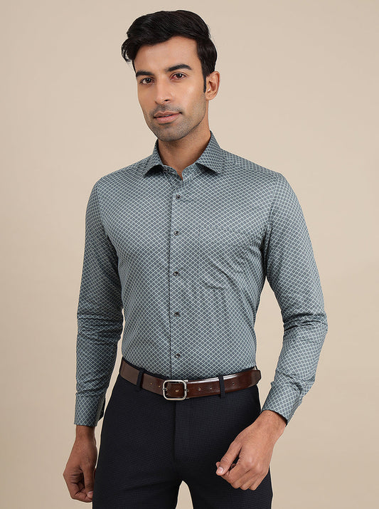 Grey Printed Slim Fit Formal Shirt | Greenfibre