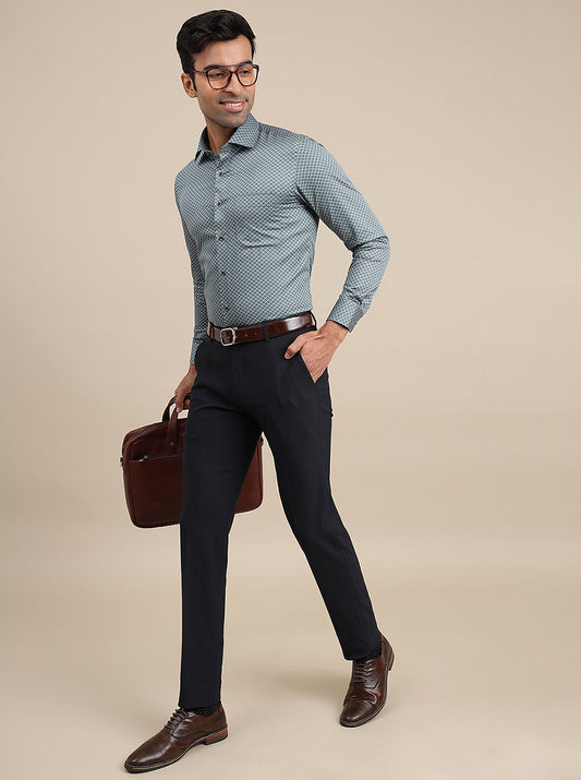 Grey Printed Slim Fit Formal Shirt | Greenfibre
