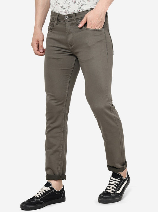 Olive Green Solid Narrow Fit Jeans | Greenfibre