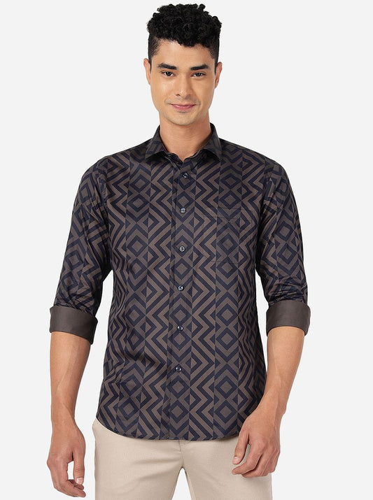 Blue Printed Slim Fit Party Wear Shirt | Greenfibre