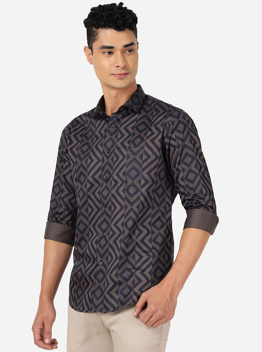 Blue Printed Slim Fit Party Wear Shirt | Greenfibre