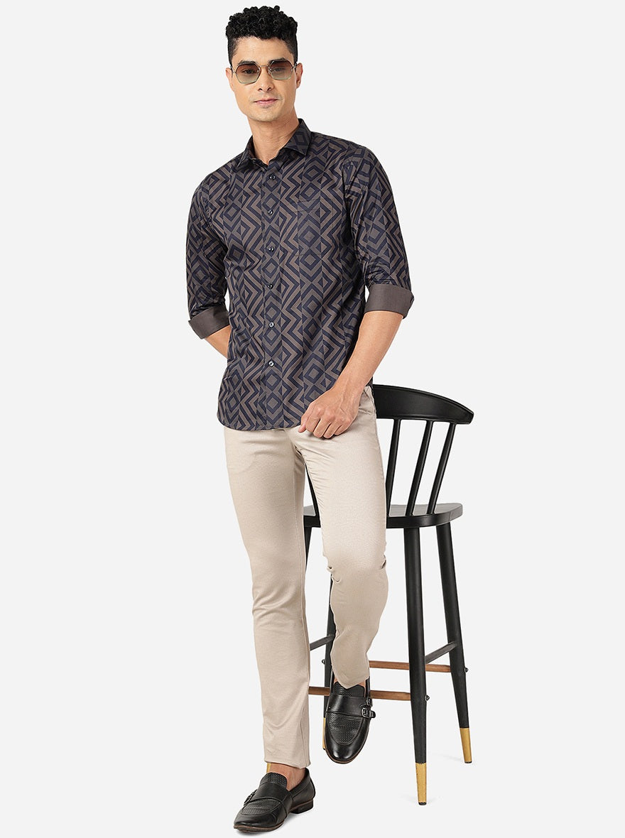 Blue Printed Slim Fit Party Wear Shirt | Greenfibre
