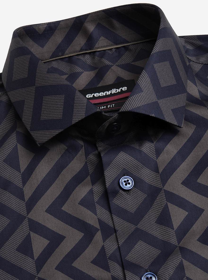 Blue Printed Slim Fit Party Wear Shirt | Greenfibre