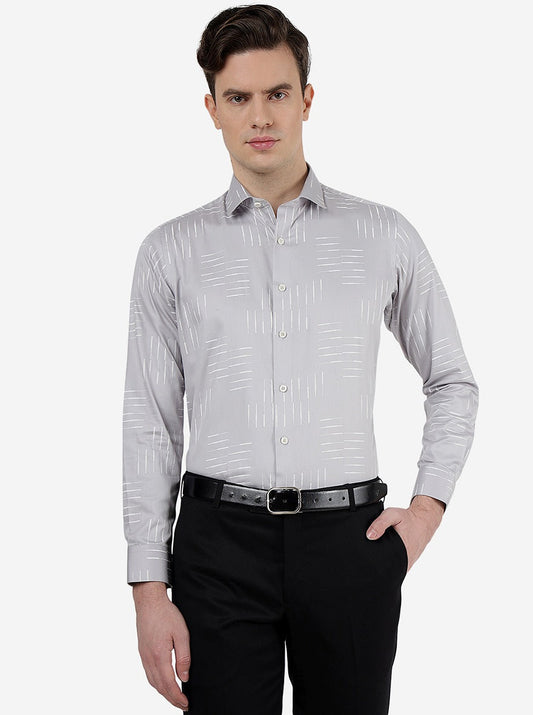 Grey Printed Slim Fit Party Wear Shirt | Greenfibre