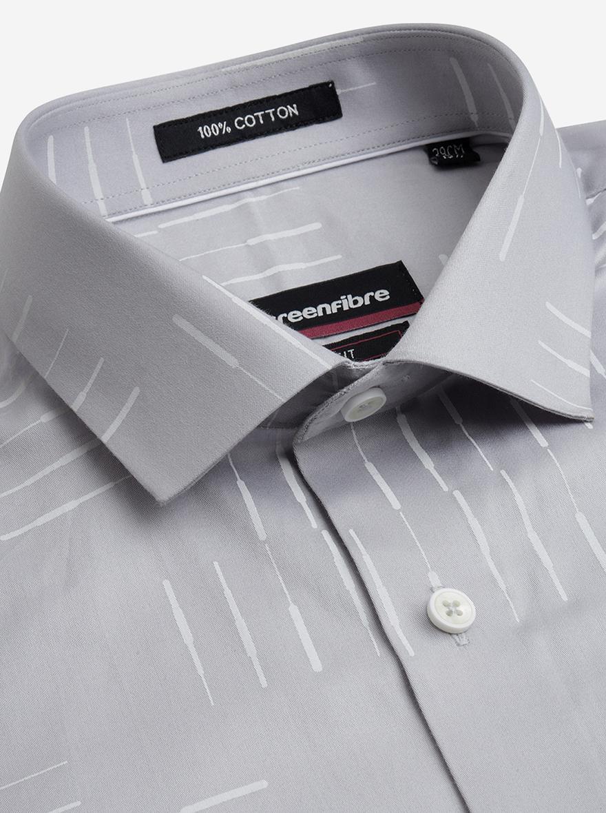 Grey Printed Slim Fit Party Wear Shirt | Greenfibre