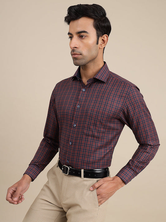 Maroon Checked Slim Fit Formal Shirt | Greenfibre