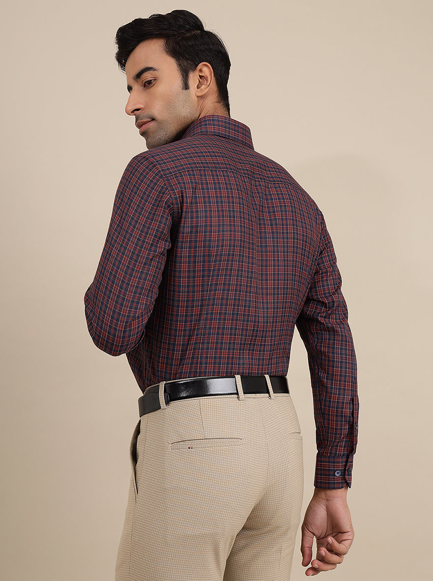 Maroon Checked Slim Fit Formal Shirt | Greenfibre