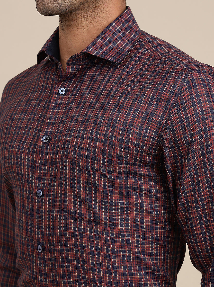 Maroon Checked Slim Fit Formal Shirt | Greenfibre