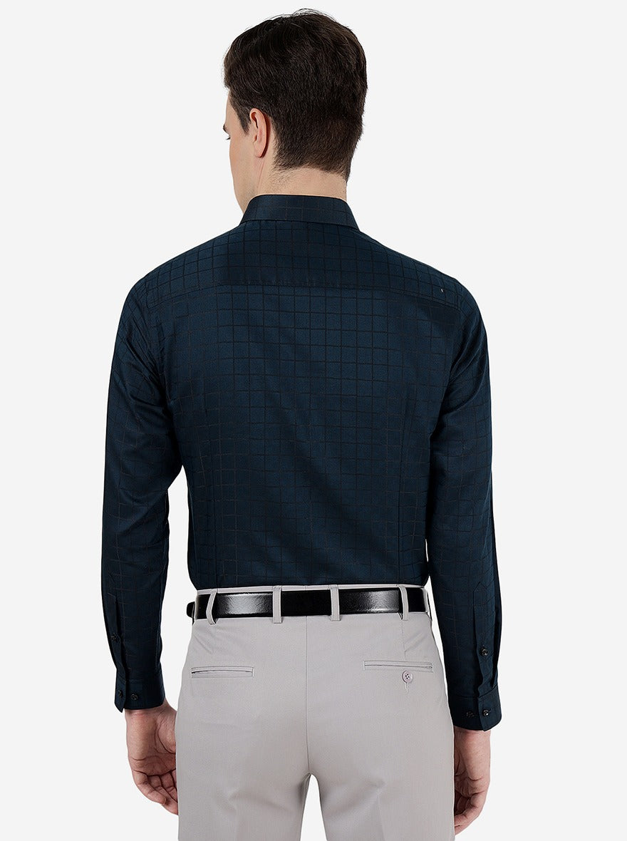 Peacock Blue Checked Slim Fit Party Wear Shirt | Greenfibre