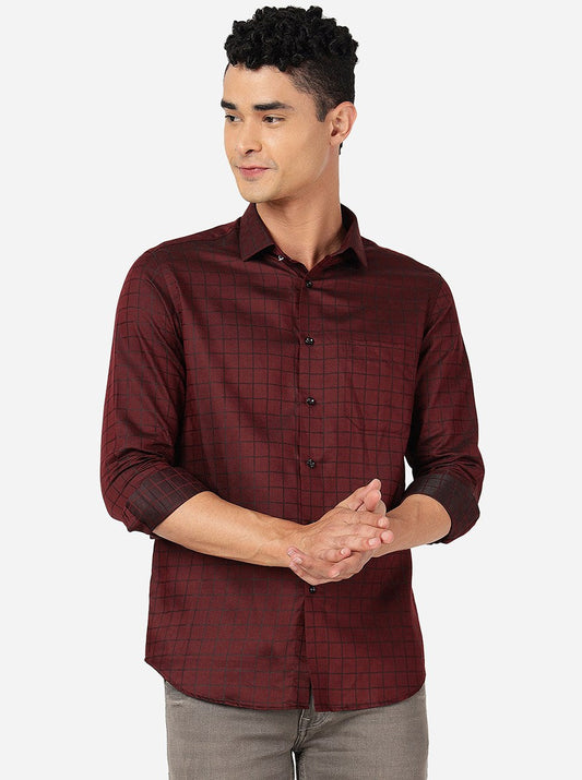 Maroon Checked Slim Fit Party Wear Shirt | Greenfibre