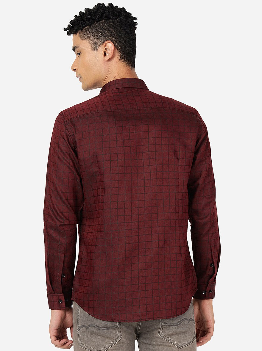 Maroon Checked Slim Fit Party Wear Shirt | Greenfibre