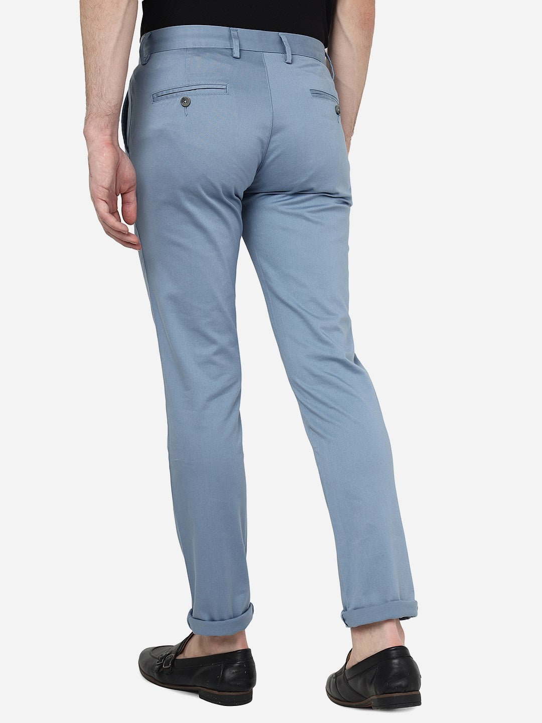 Sky Blue Solid Super Slim Fit Casual Trouser | Greenfibre