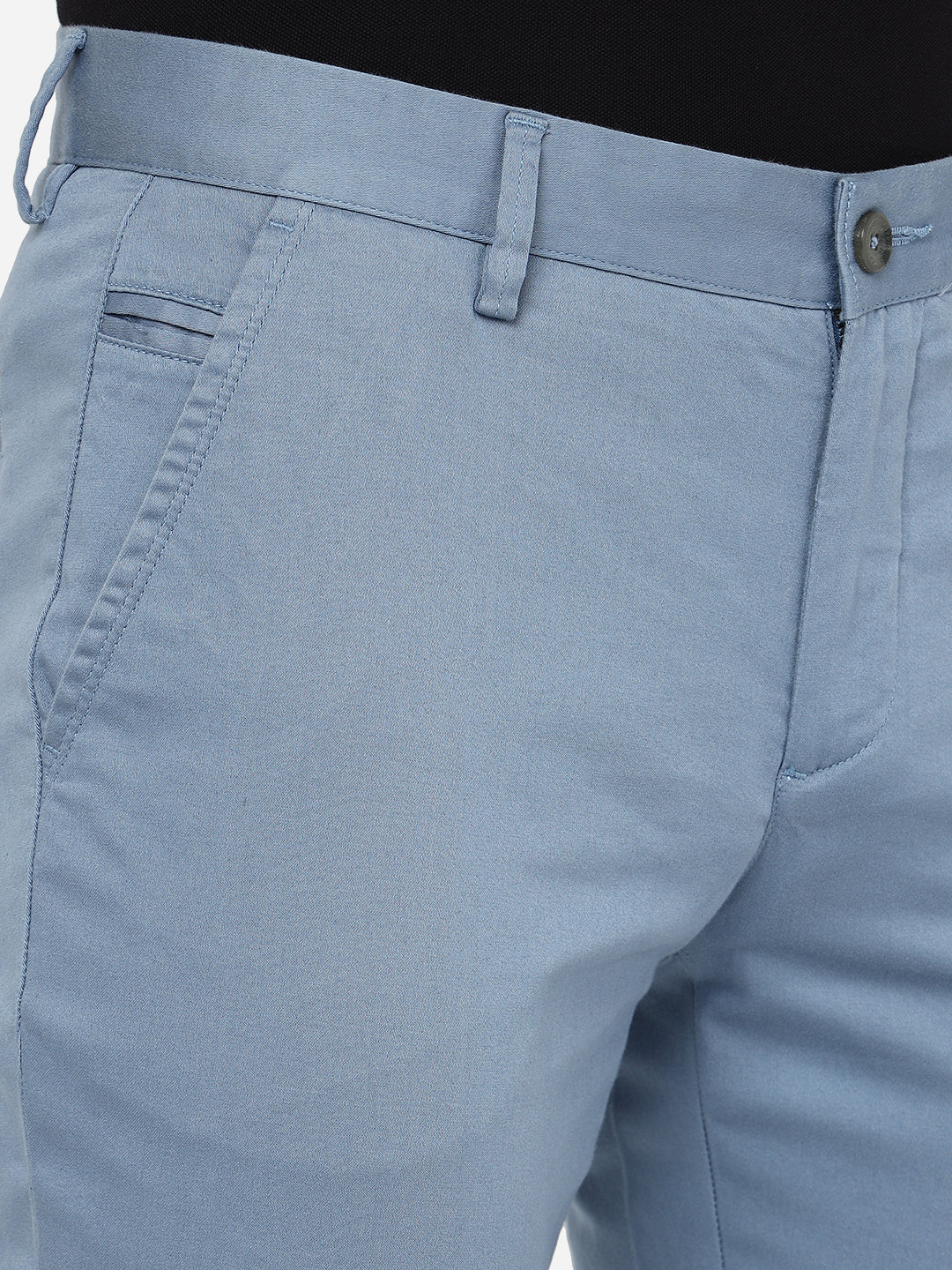 Sky Blue Solid Super Slim Fit Casual Trouser | Greenfibre