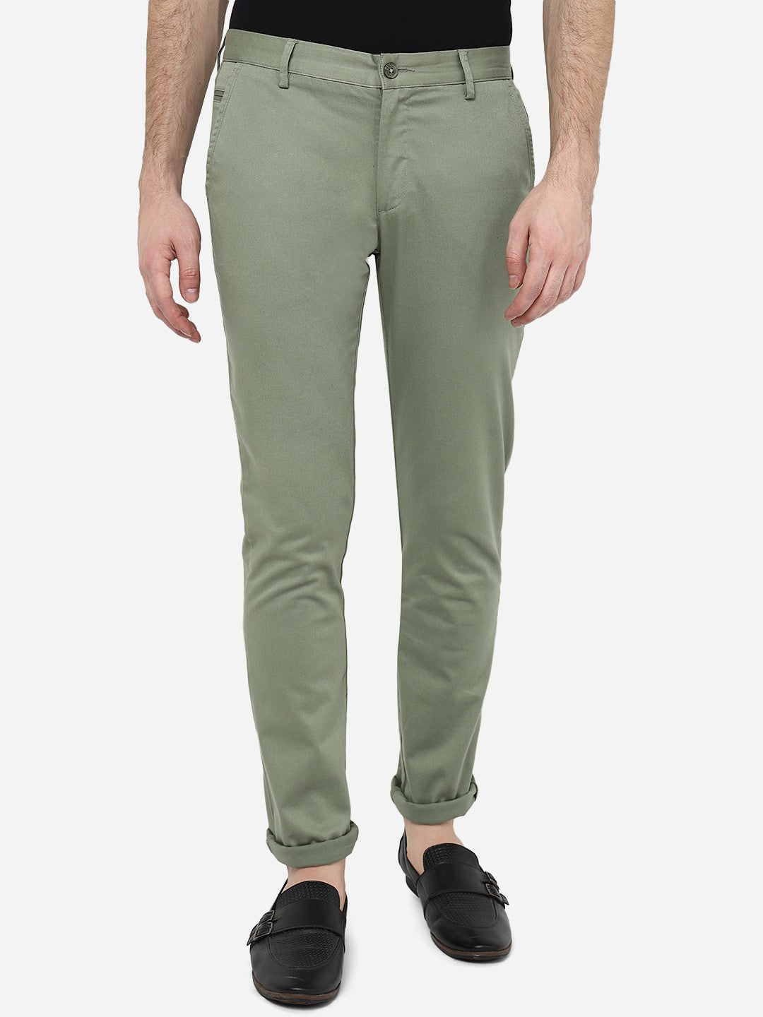 Mint Solid Super Slim Fit Casual Trouser | Greenfibre