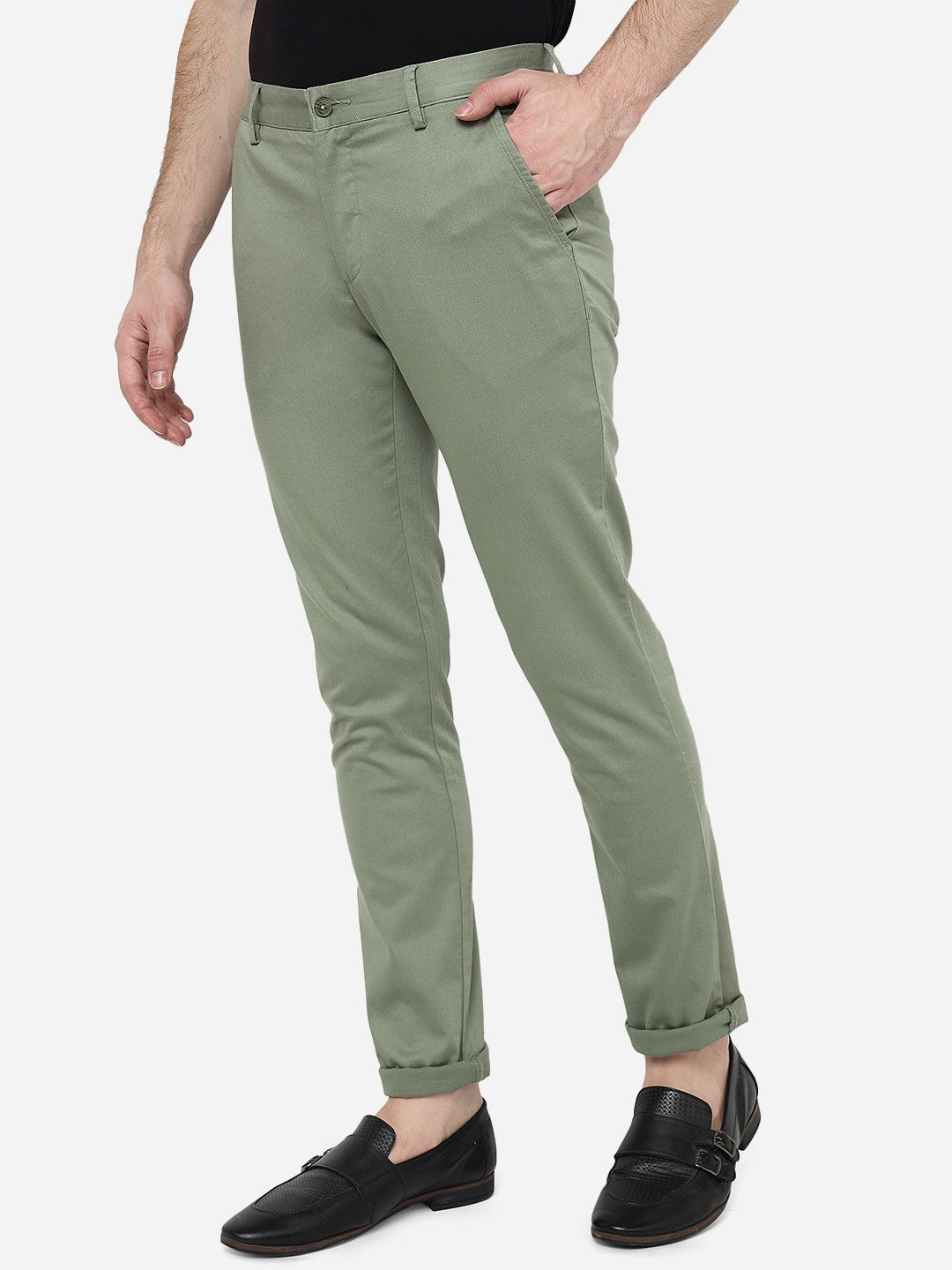 Mint Solid Super Slim Fit Casual Trouser | Greenfibre