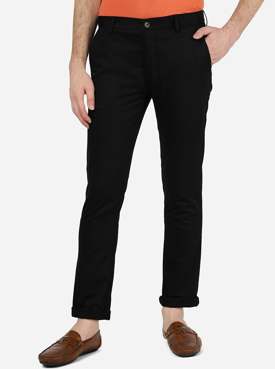 Black Solid Super Slim Fit Casual Trouser | Greenfibre