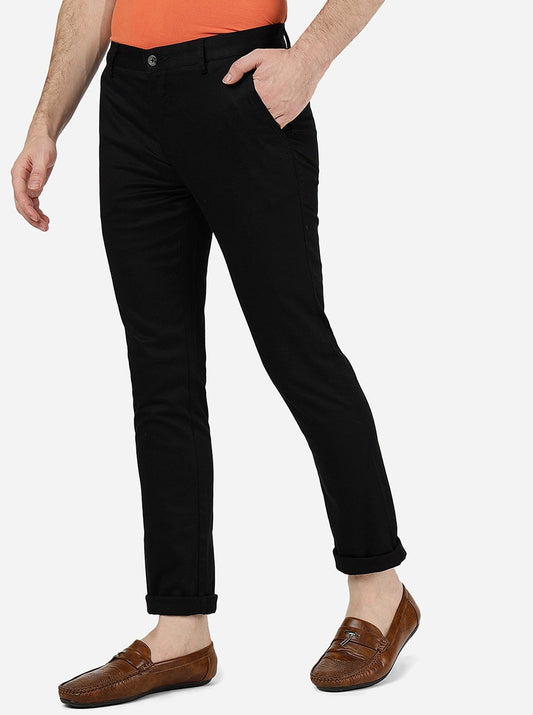 Black Solid Super Slim Fit Casual Trouser | Greenfibre