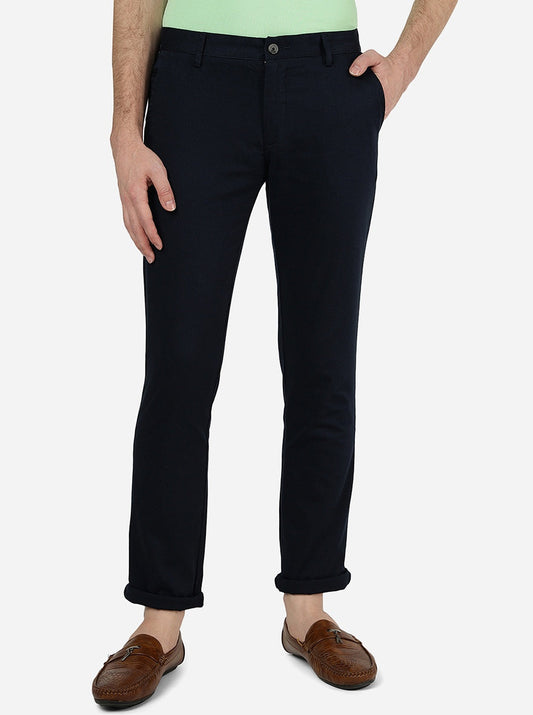 Navy Blue Solid Super Slim Fit Casual Trouser | Greenfibre