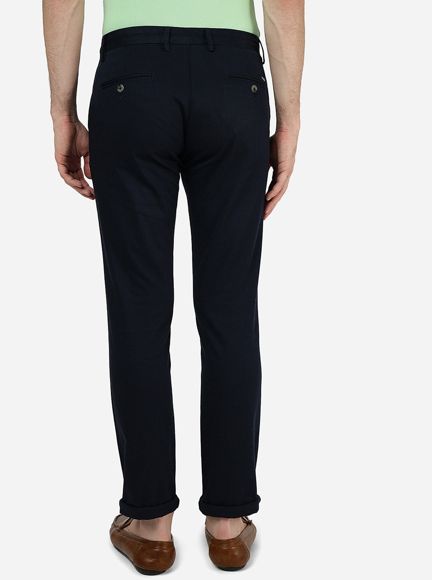 Navy Blue Solid Super Slim Fit Casual Trouser | Greenfibre