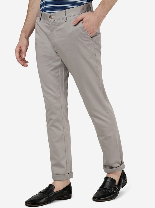 Light Grey Solid Super Slim Fit Casual Trouser | Greenfibre