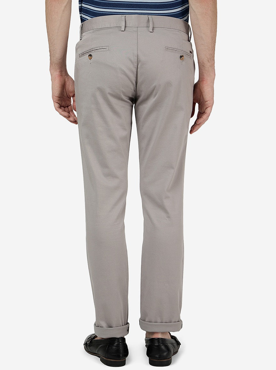 Light Grey Solid Super Slim Fit Casual Trouser | Greenfibre