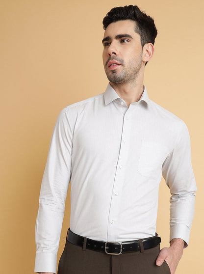 Off White Solid Slim Fit Formal Shirt | Greenfibre