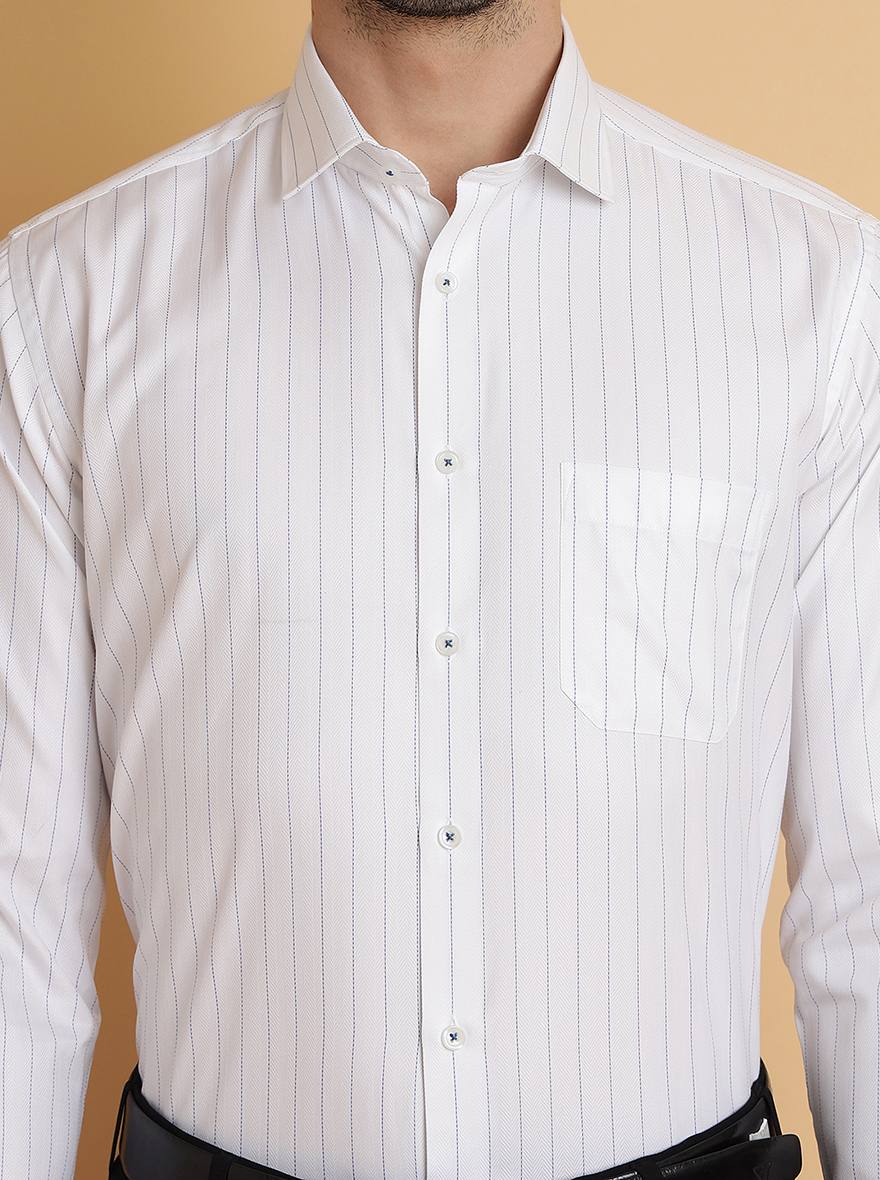 White Striped Regular Fit Formal Shirt | Greenfibre
