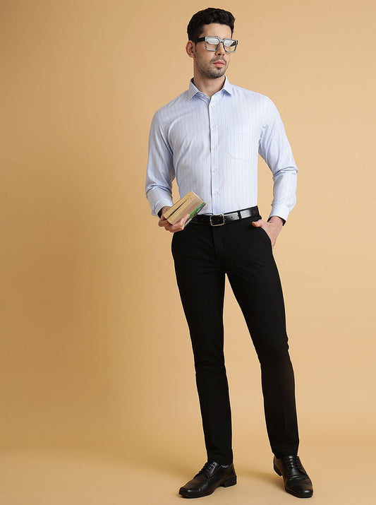 Light Blue Striped Regular Fit Formal Shirt | Greenfibre