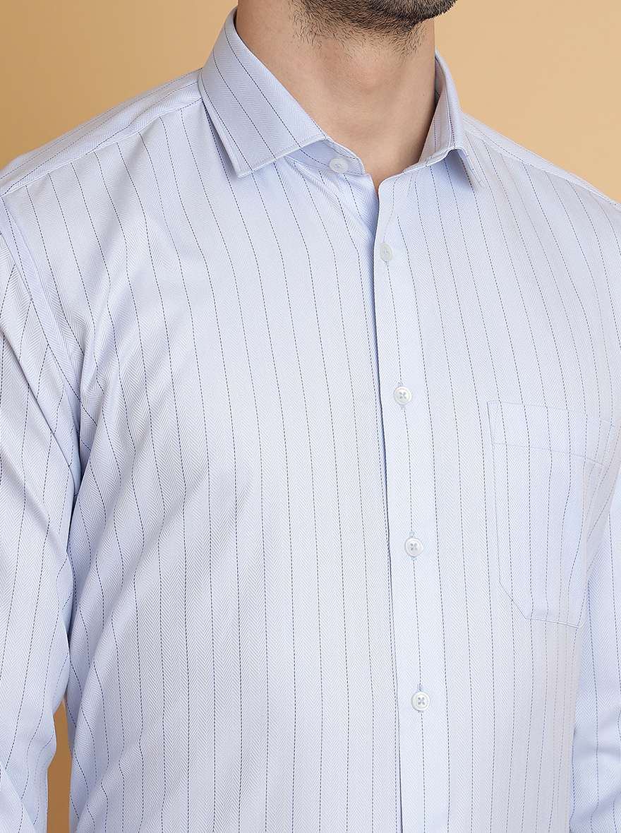 Light Blue Striped Regular Fit Formal Shirt | Greenfibre