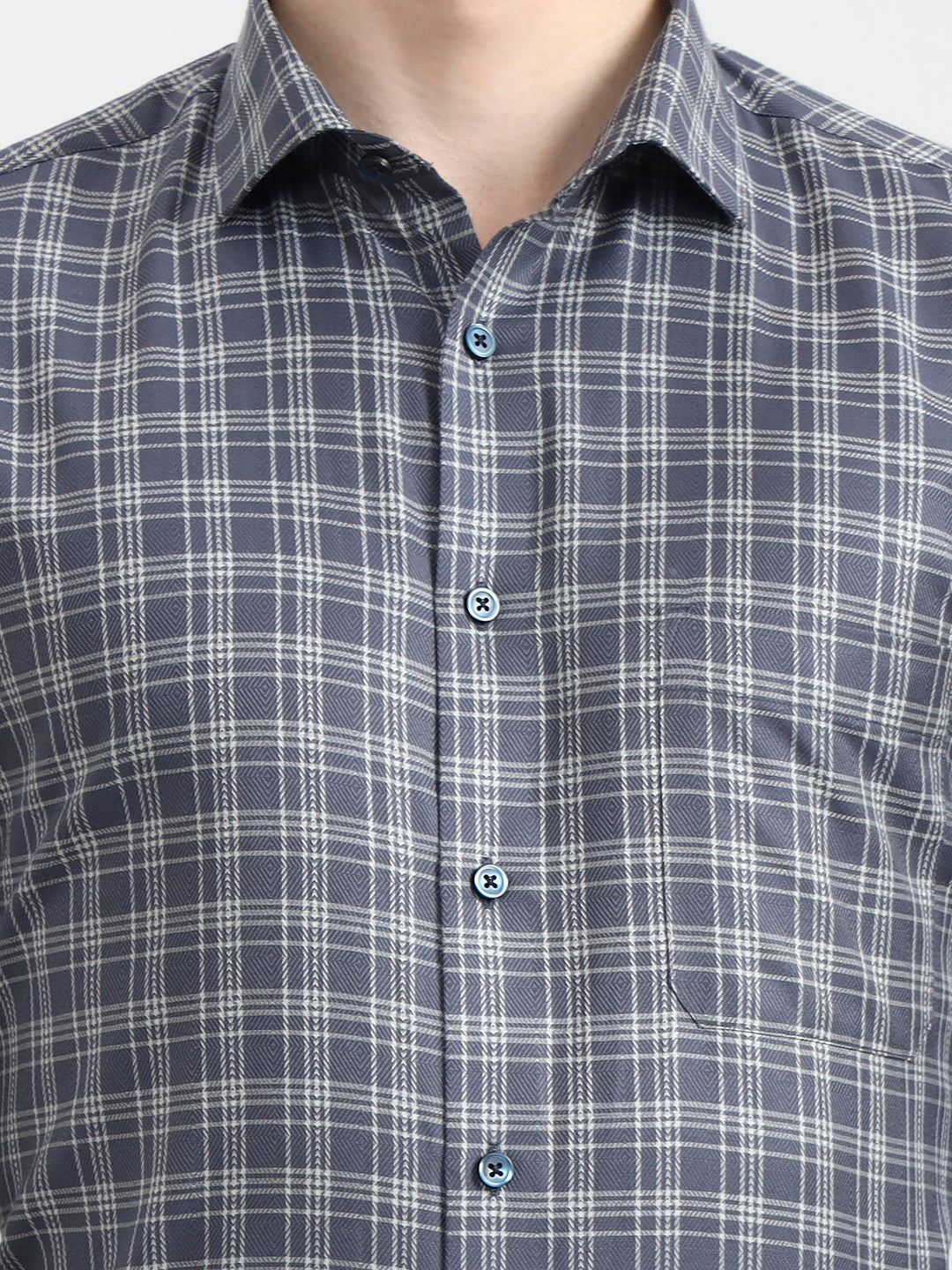 Dark Blue Checked Slim Fit Formal Shirt | Greenfibre