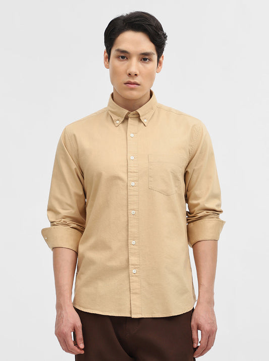 Khaki Solid Slim Fit Casual Shirt | Greenfibre