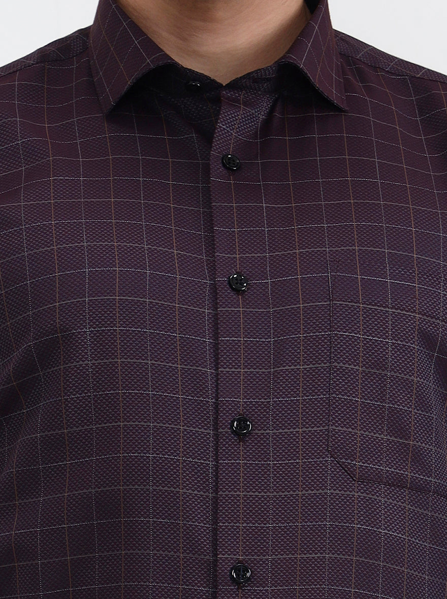 Dark Maroon Checked Slim Fit Formal Shirt | Greenfibre