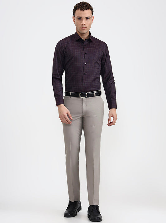 Dark Maroon Checked Slim Fit Formal Shirt | Greenfibre