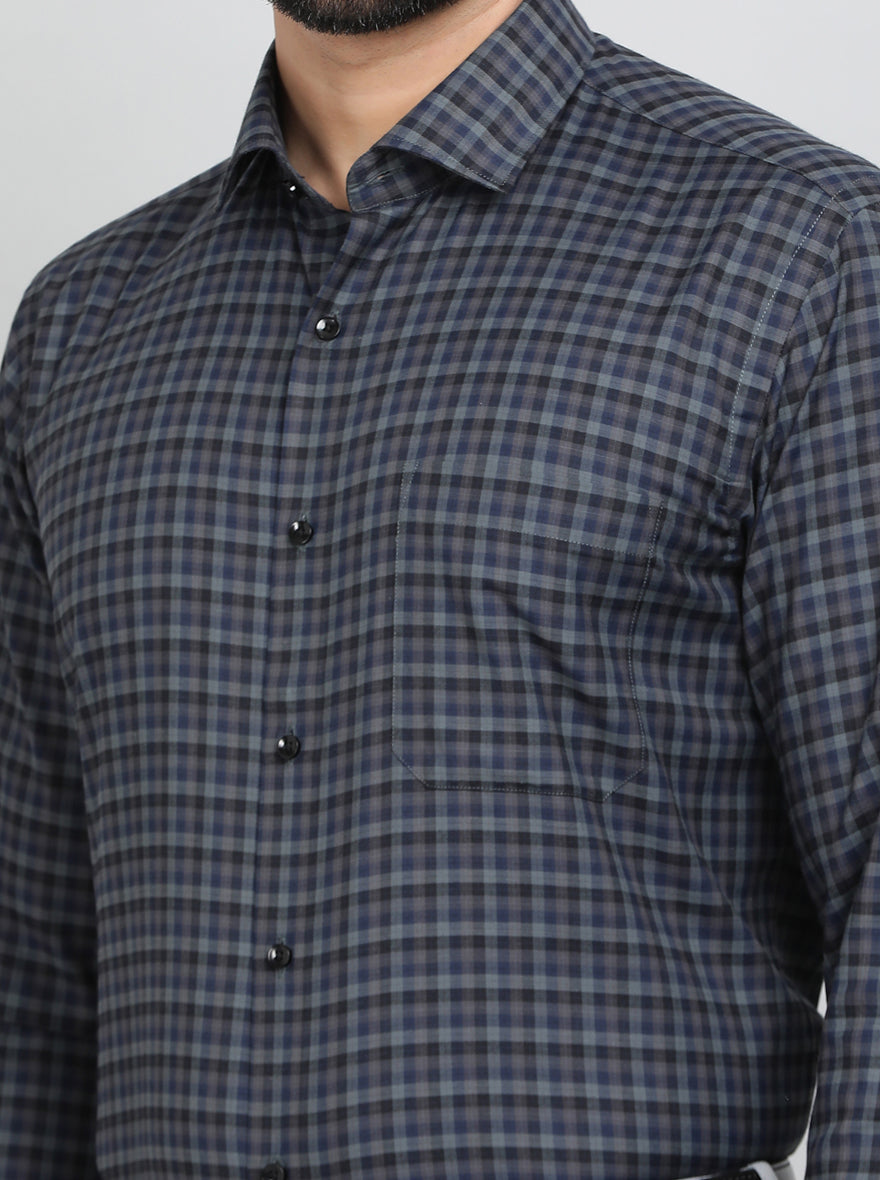 Blue Checked Slim Fit Formal Shirt | Greenfibre