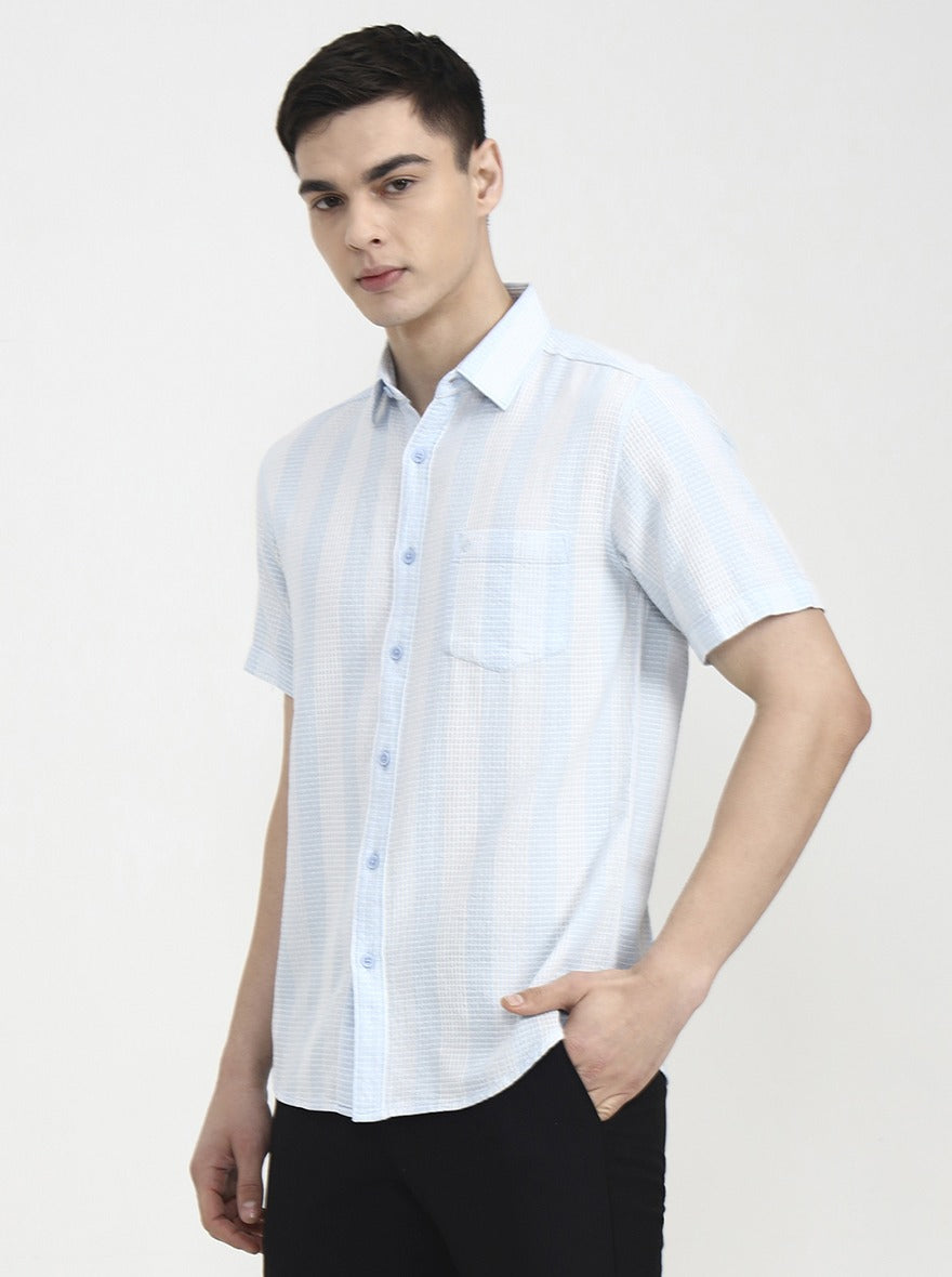 Blue Striped Slim Fit Casual Shirt | Greenfibre