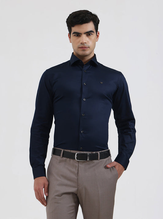Navy Blue Solid Slim Fit Party Wear Shirt | Greenfibre