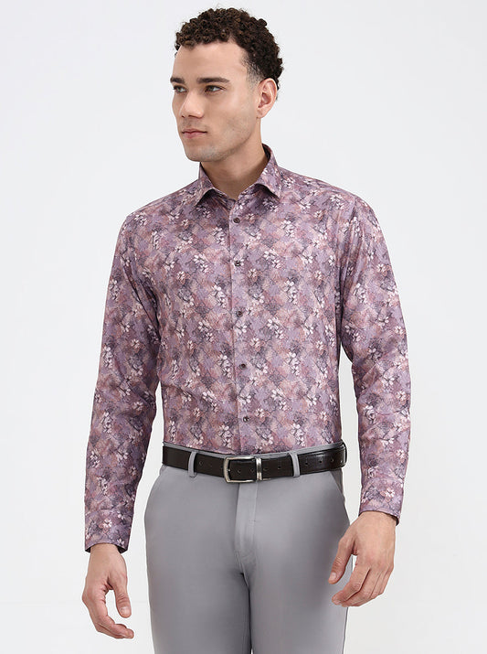 Dusty Pink Printed Slim Fit Party Wear Shirt | Greenfibre