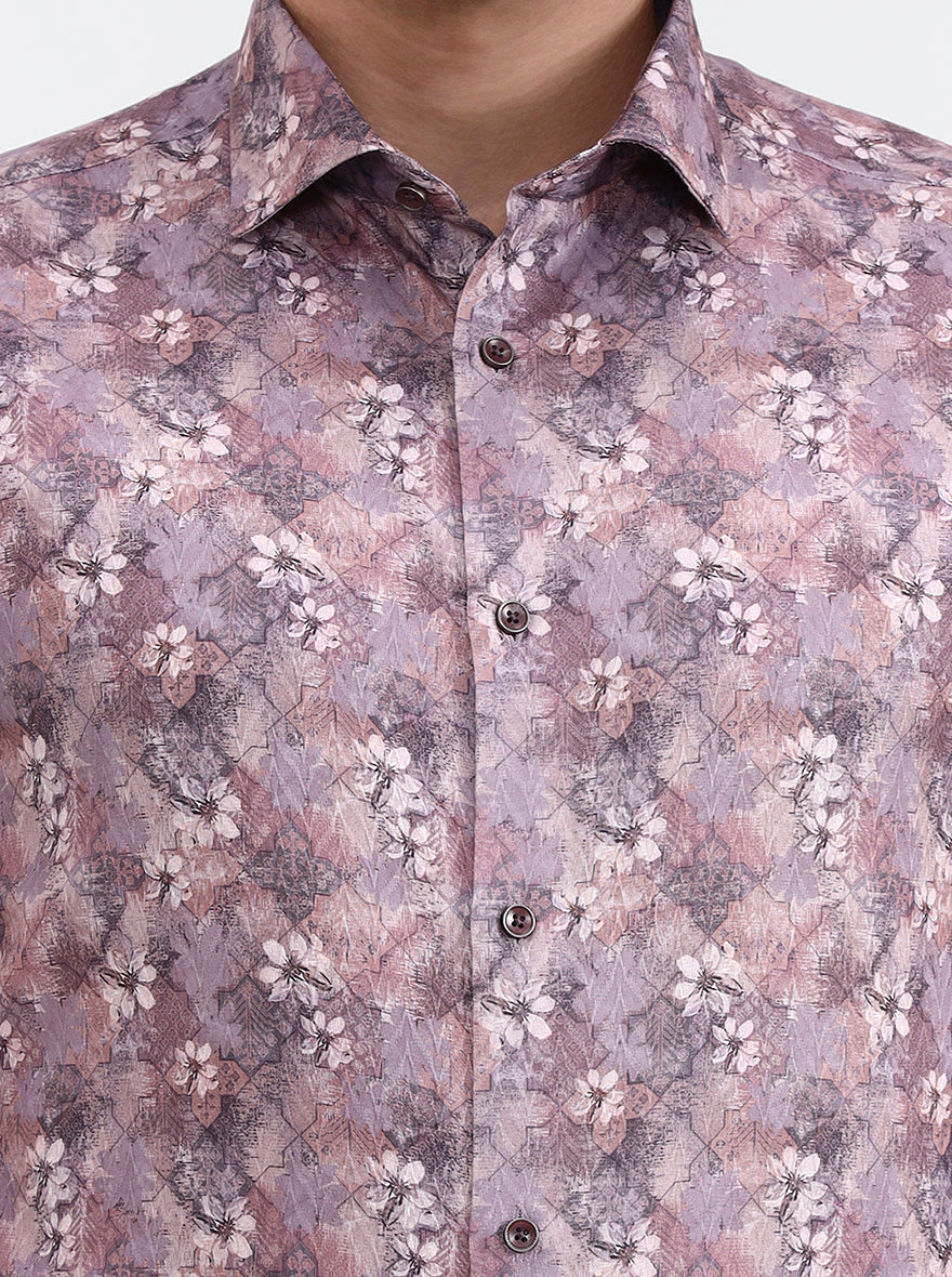 Dusty Pink Printed Slim Fit Party Wear Shirt | Greenfibre