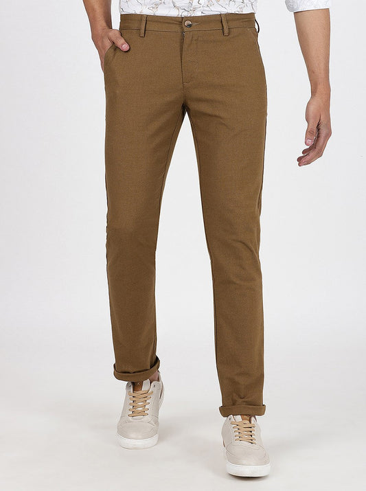 Khaki Solid Super Slim Fit Casual Trouser | Greenfibre