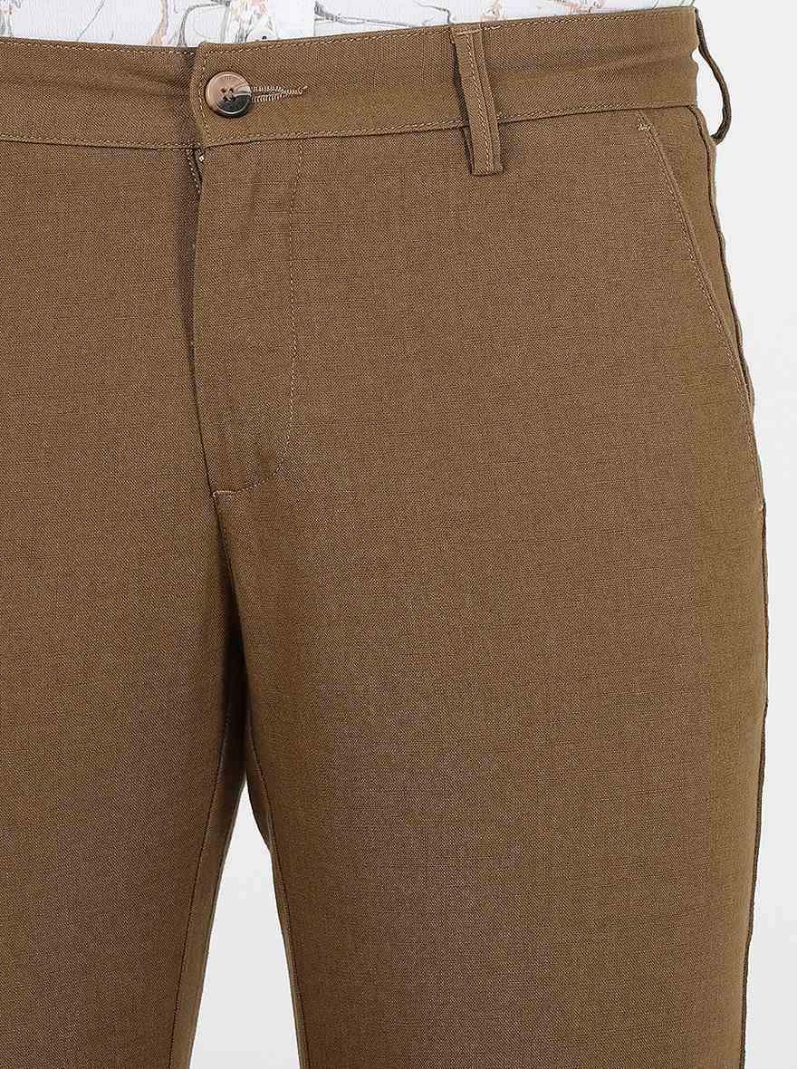 Khaki Solid Super Slim Fit Casual Trouser | Greenfibre