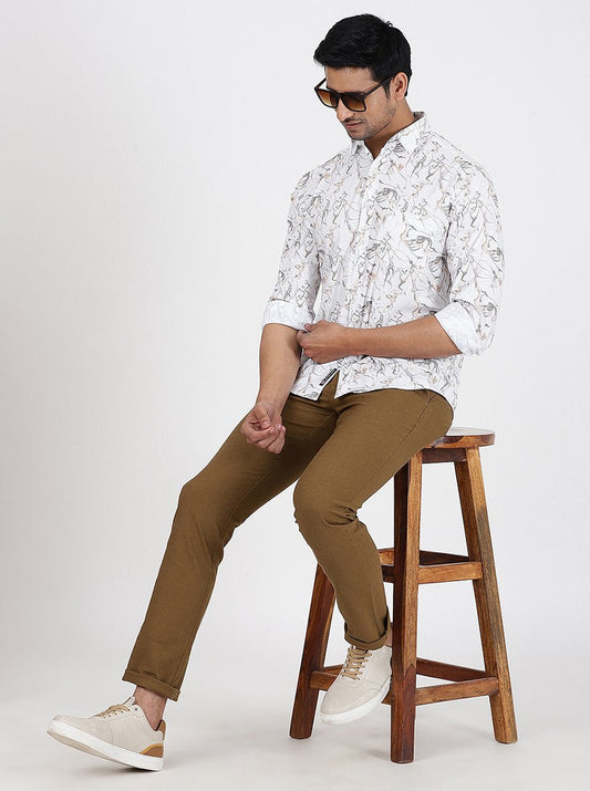 Khaki Solid Super Slim Fit Casual Trouser | Greenfibre